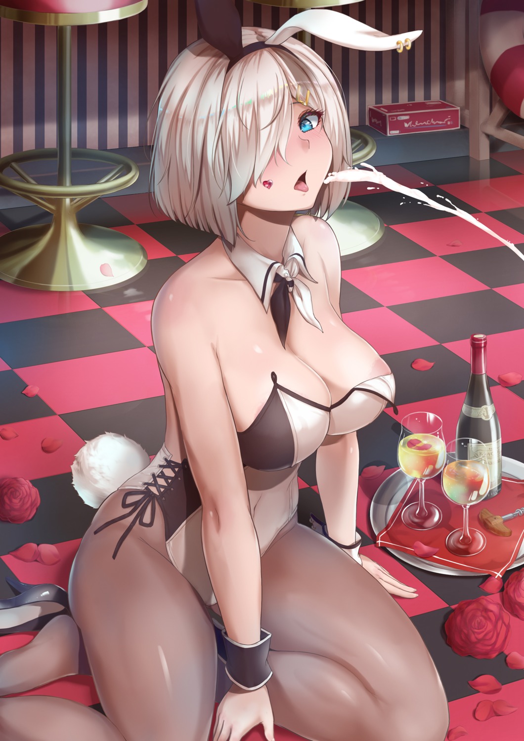 animal_ears areola bunny_ears bunny_girl cum hamakaze_(kancolle) kantai_collection no_bra pantyhose tail yamataka