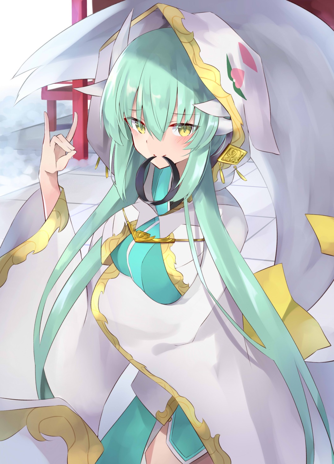 100percent breast_hold fate/grand_order horns japanese_clothes kiyohime_(fate/grand_order)