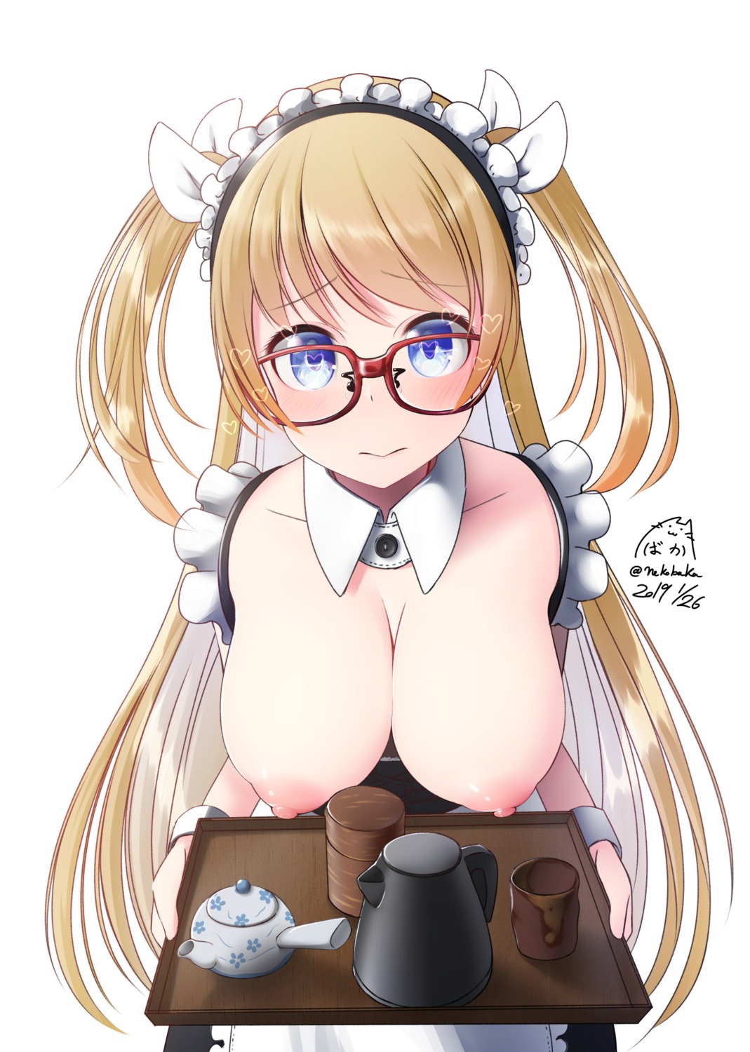 breasts maid megane nekobaka nipples no_bra