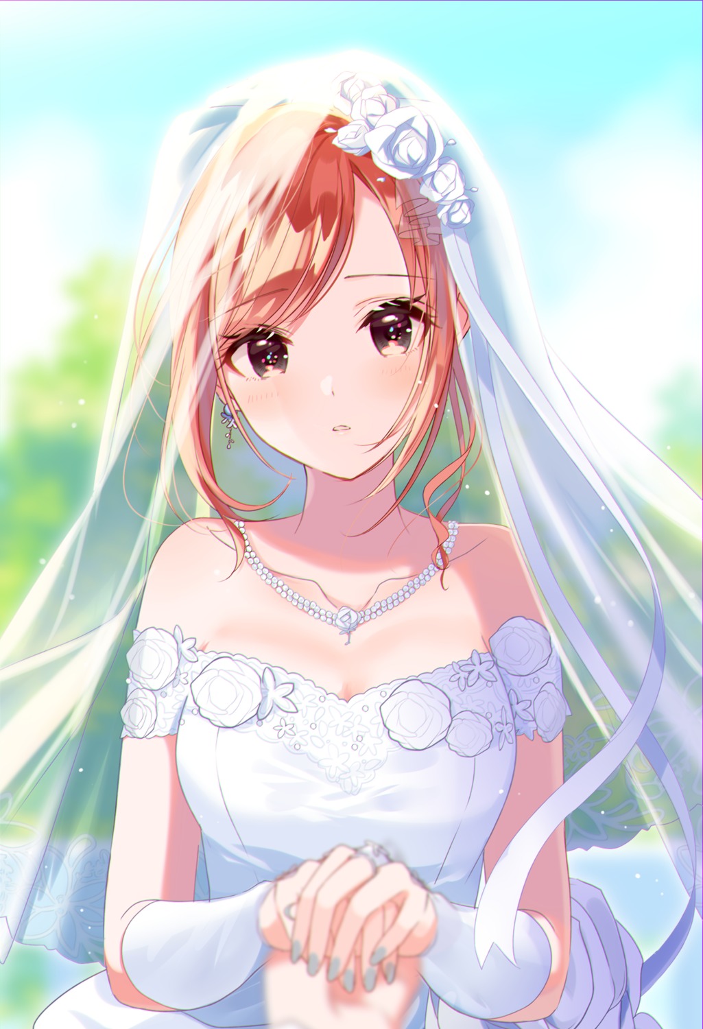 arisugawa_natsuha cleavage dress misumi the_idolm@ster the_idolm@ster_shiny_colors wedding_dress