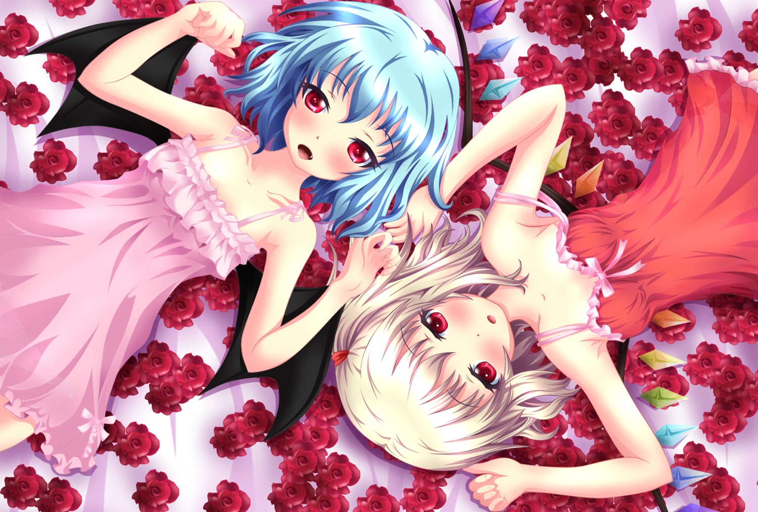 cleavage dress flandre_scarlet loli neats remilia_scarlet touhou wings