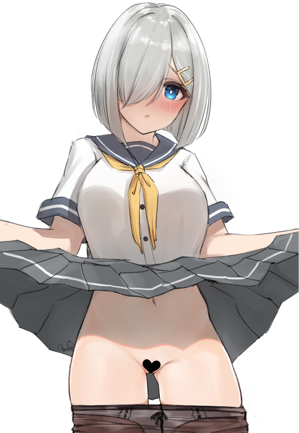 censored hamakaze_(kancolle) kantai_collection onion_(kumagaioyr) pantsu panty_pull pantyhose seifuku sketch skirt_lift