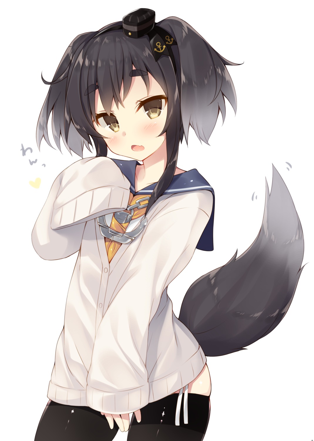 animal_ears inumimi kantai_collection miko_92 seifuku sweater tail thighhighs tokitsukaze_(kancolle)