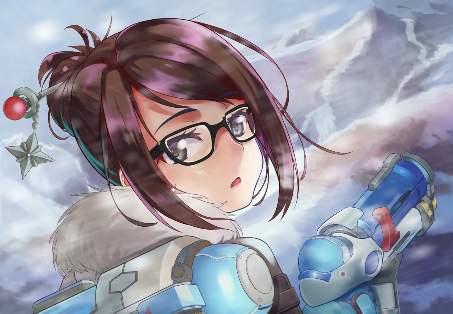 aoi_(buzhuen444) bodysuit gun megane mei_(overwatch) overwatch