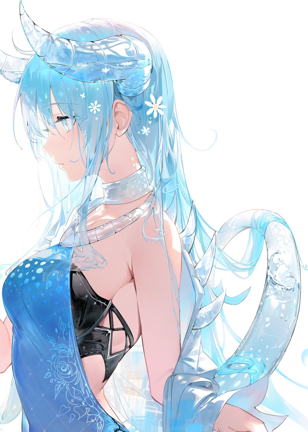 dress horns no_bra see_through tail umibouzu