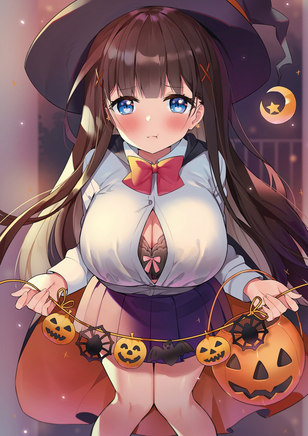 ayamy bra cleavage halloween miyawaki_sana open_shirt seifuku witch