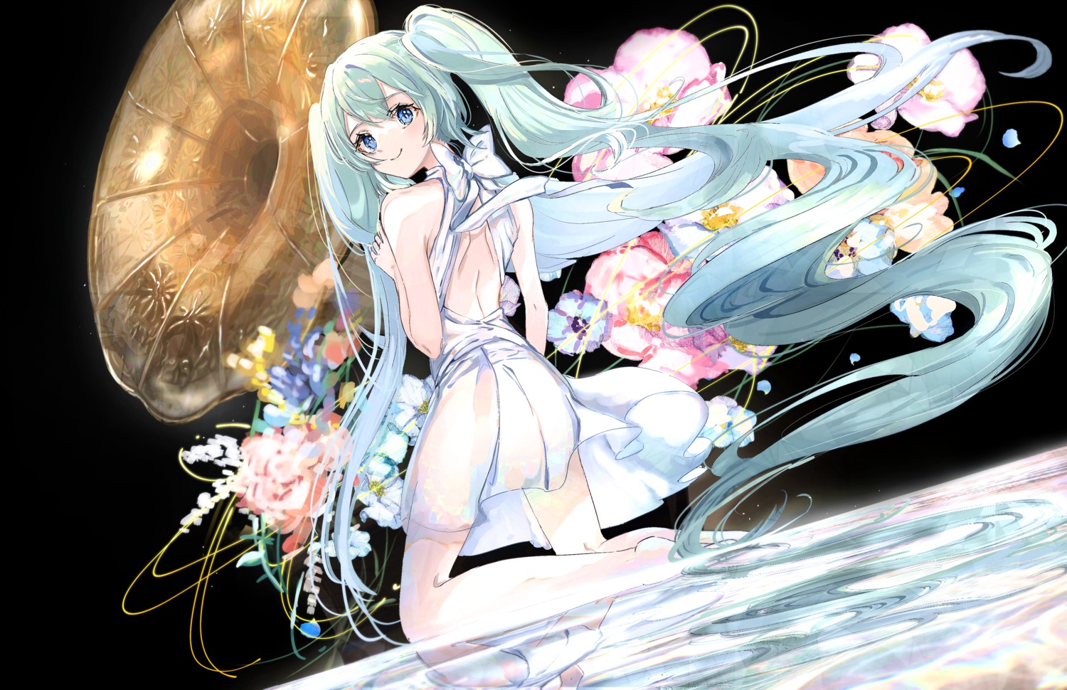 dress feet gawako hatsune_miku no_bra see_through vocaloid wet