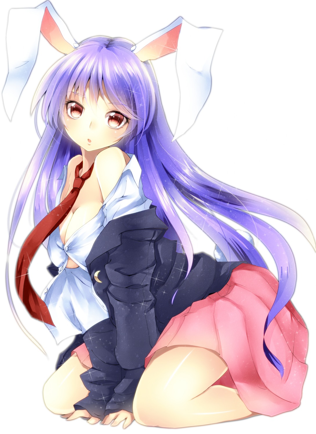 animal_ears bunny_ears cleavage kanzaki_maguro no_bra open_shirt reisen_udongein_inaba touhou