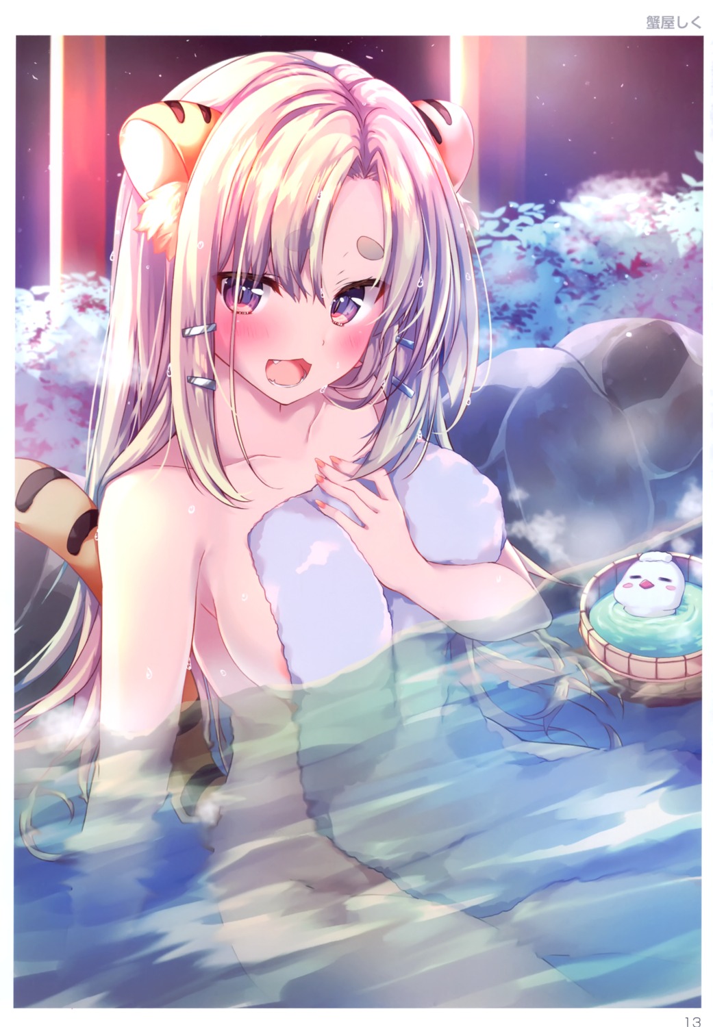 animal_ears bathing breast_hold kaniya_shiku naked onsen tail toranoana towel wet