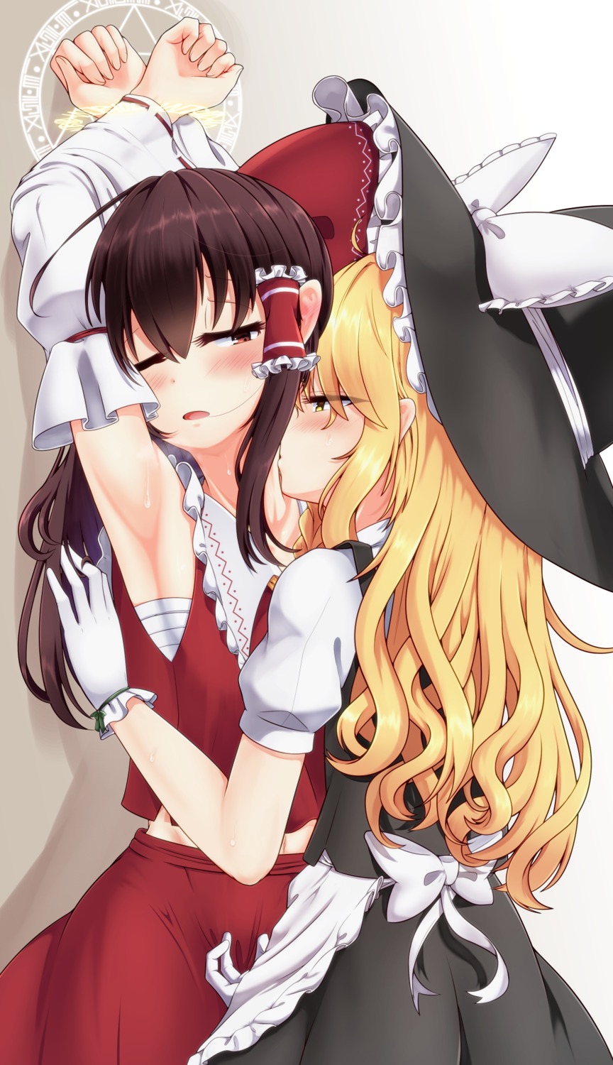 bondage hakurei_reimu kirisame_marisa rankasei sarashi touhou witch yuri