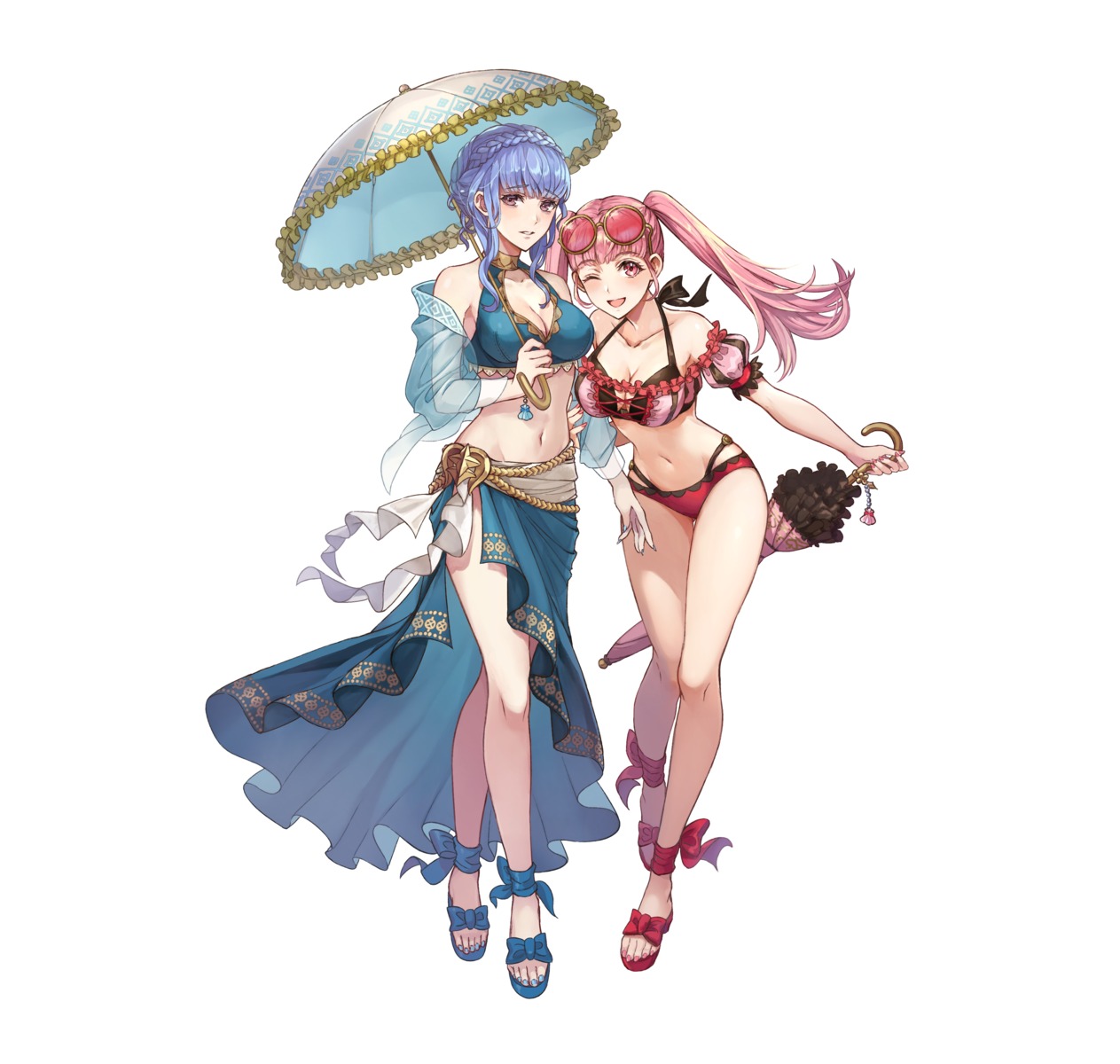 bikini cleavage fire_emblem fire_emblem_three_houses hilda_valentine_goneril marianne_von_edmund megane niji_hayashi nintendo see_through swimsuits umbrella