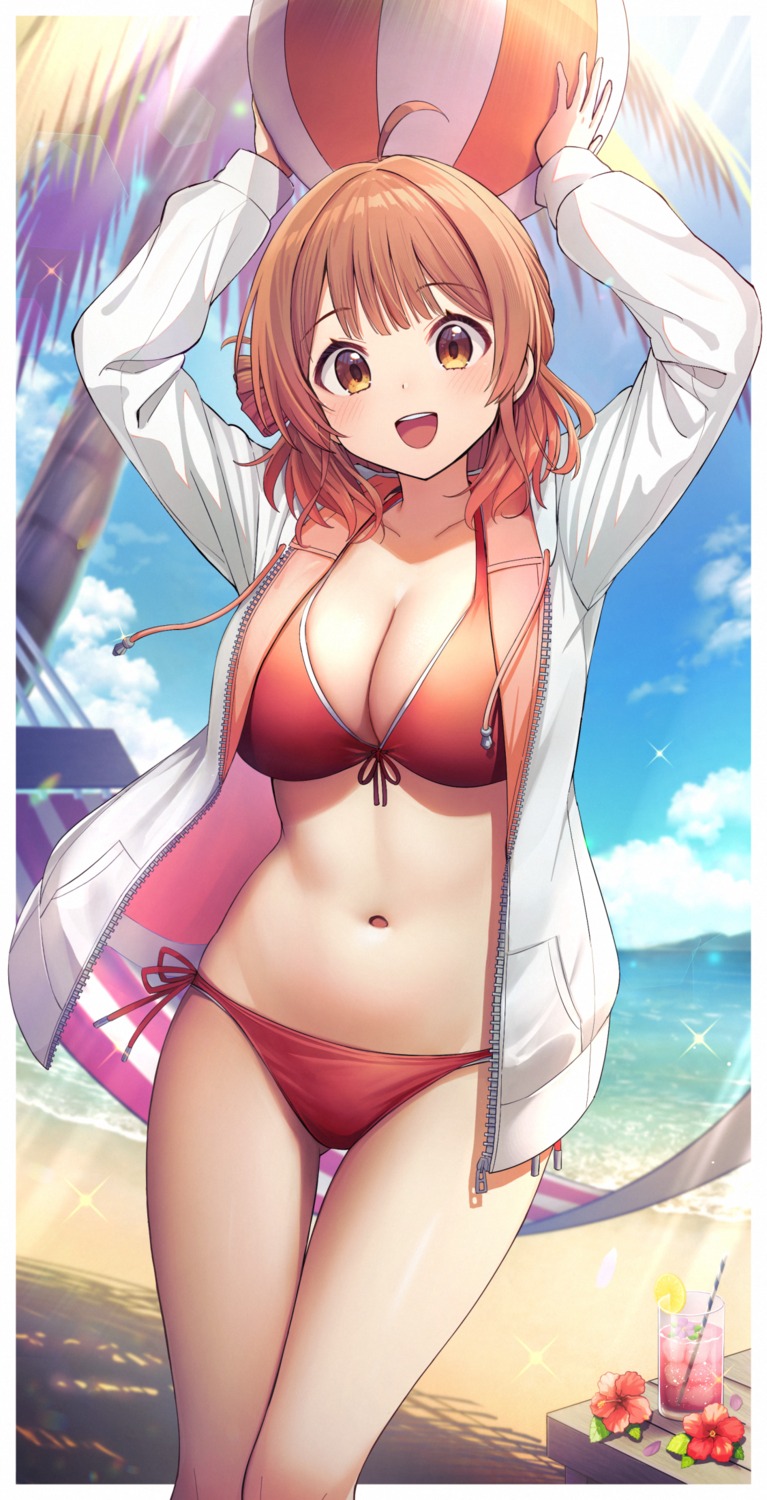 bikini gakuen_idolm@ster hanami_ume open_shirt swimsuits the_idolm@ster yurin