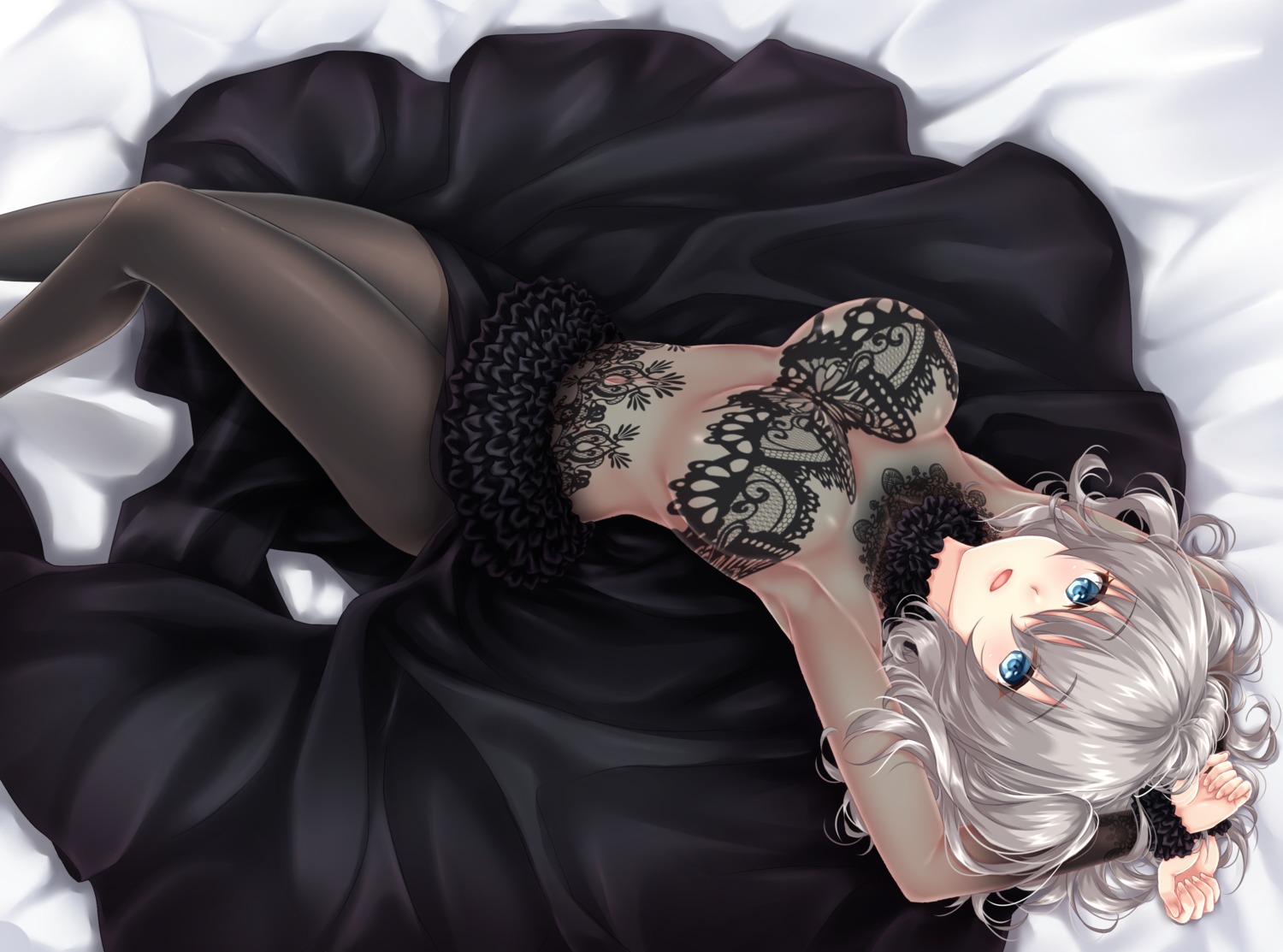 barret_(artist) cleavage dress kantai_collection kashima_(kancolle) no_bra pantyhose see_through