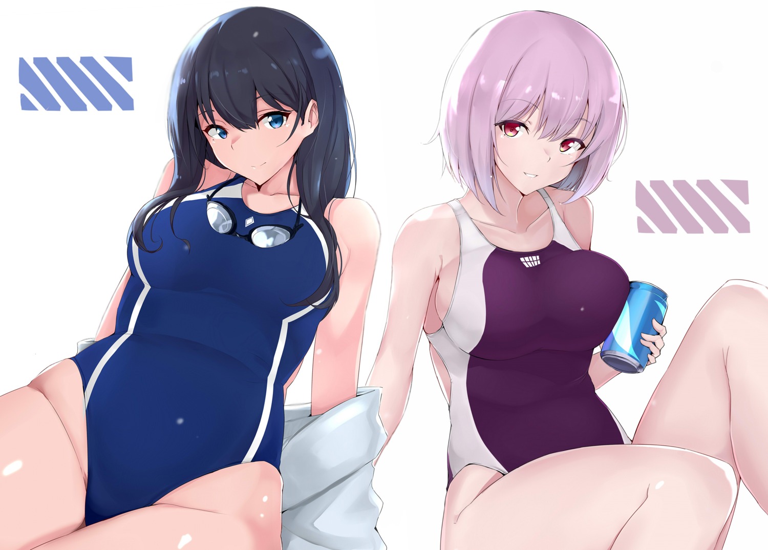 breast_hold maruya1006 megane shinjou_akane ssss.gridman swimsuits takarada_rikka