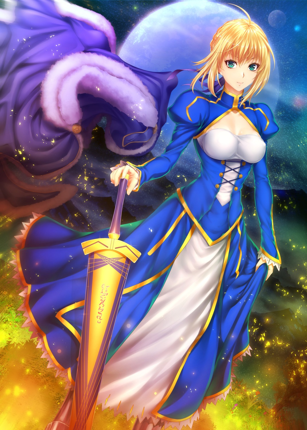 armor cleavage erect_nipples fate/stay_night saber sword zucchini