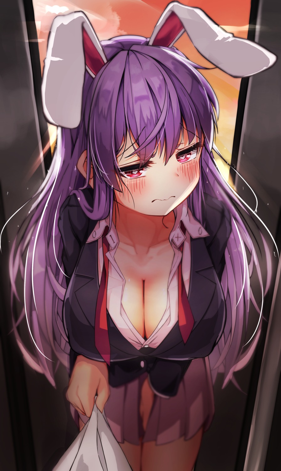 animal_ears bunny_ears cleavage hira-san open_shirt reisen_udongein_inaba seifuku touhou