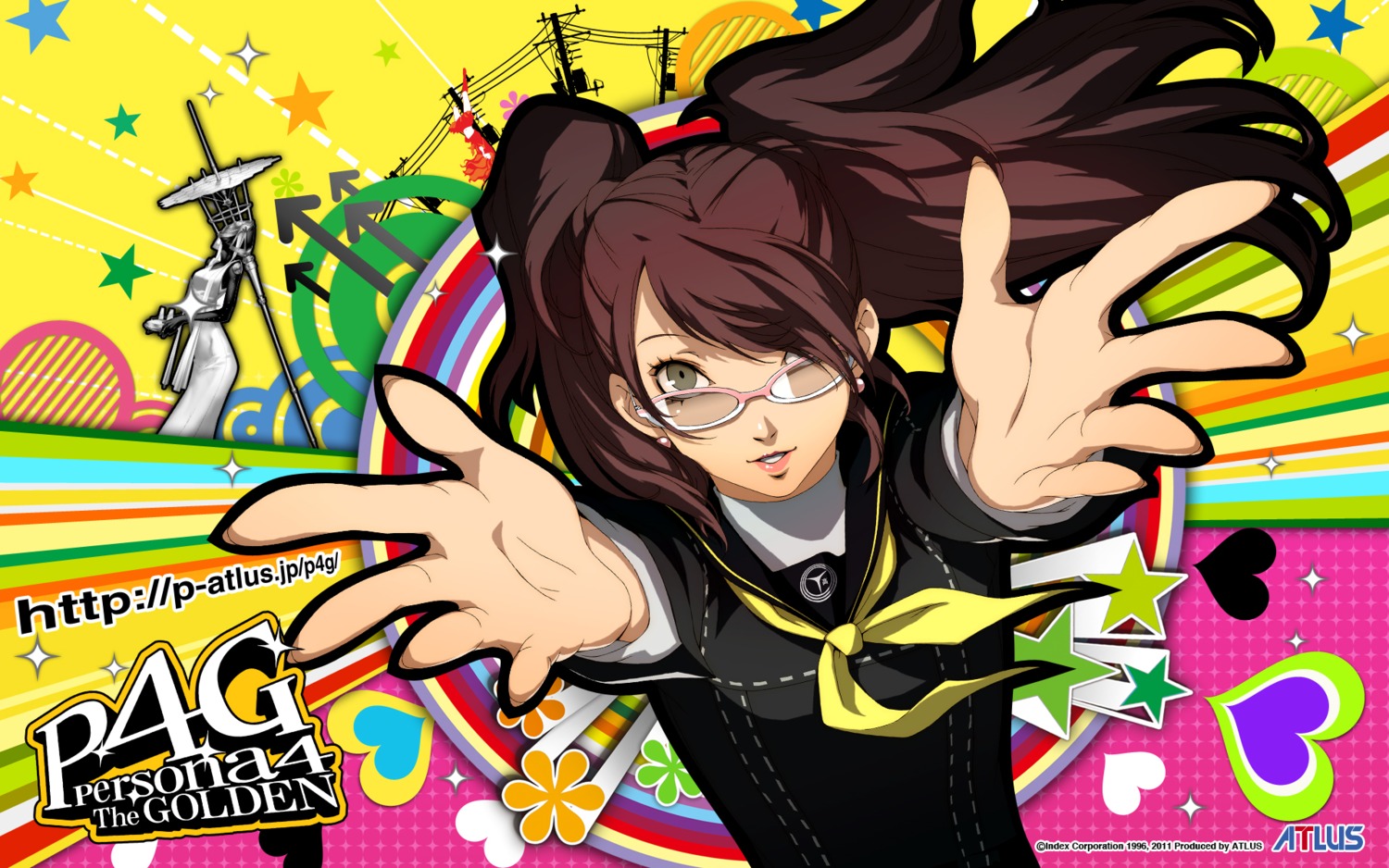 kujikawa_rise megane megaten persona persona_4 persona_4_golden seifuku soejima_shigenori wallpaper