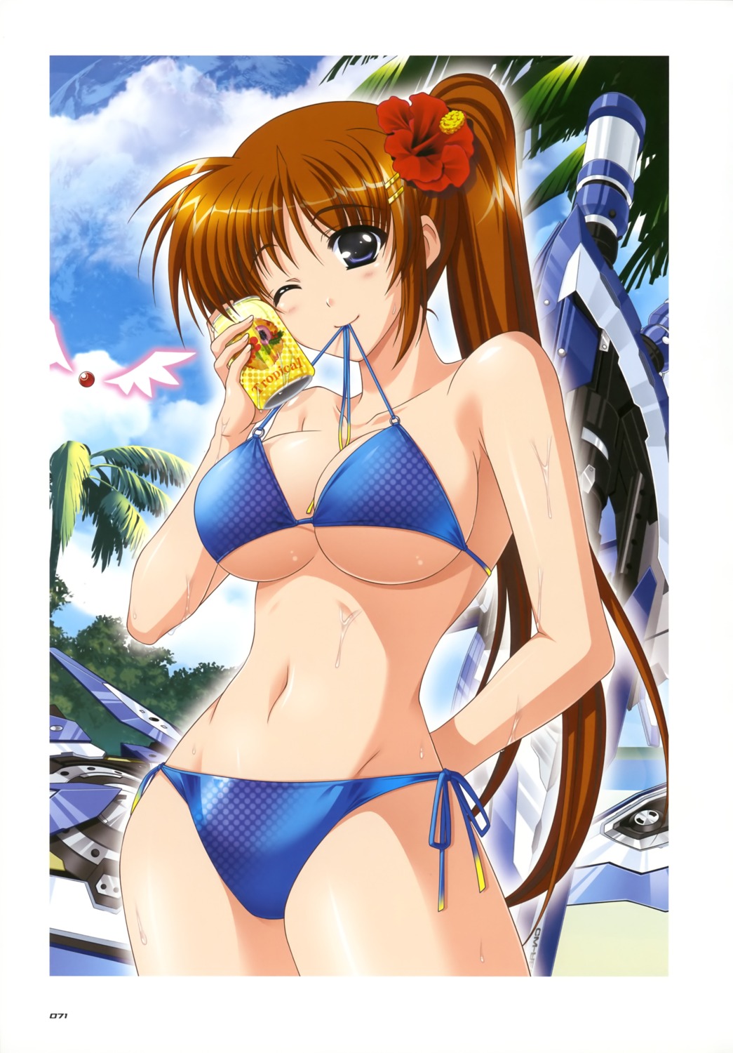 bikini cleavage higa_yukari jpeg_artifacts mahou_senki_lyrical_nanoha_force mahou_shoujo_lyrical_nanoha swimsuits takamachi_nanoha underboob wet