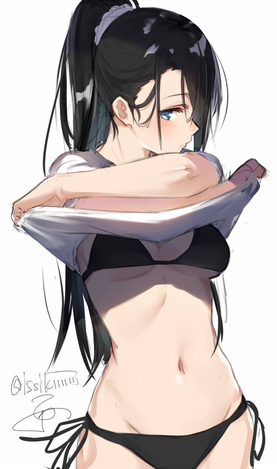 bikini cleavage isshiki_(ffmania7) shirt_lift swimsuits underboob undressing