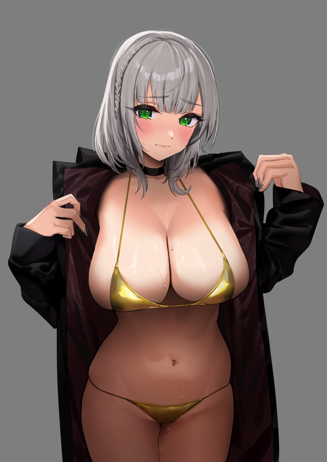 bikini erect_nipples hololive open_shirt shirogane_noel swimsuits transparent_png undressing urokong