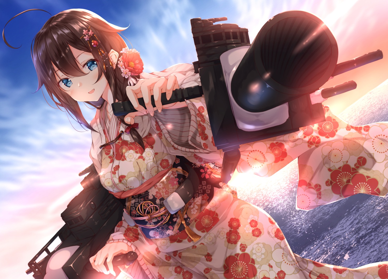 kantai_collection kimono numpopo shigure_(kancolle) weapon