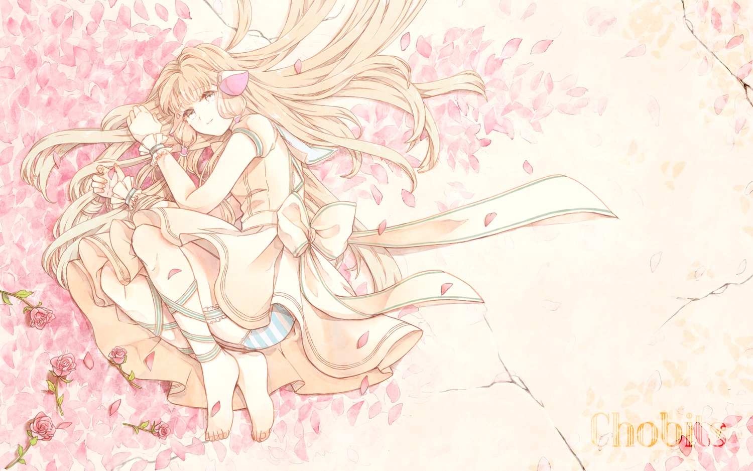 331_(artist) chii chobits dress feet garter pantsu shimapan wallpaper