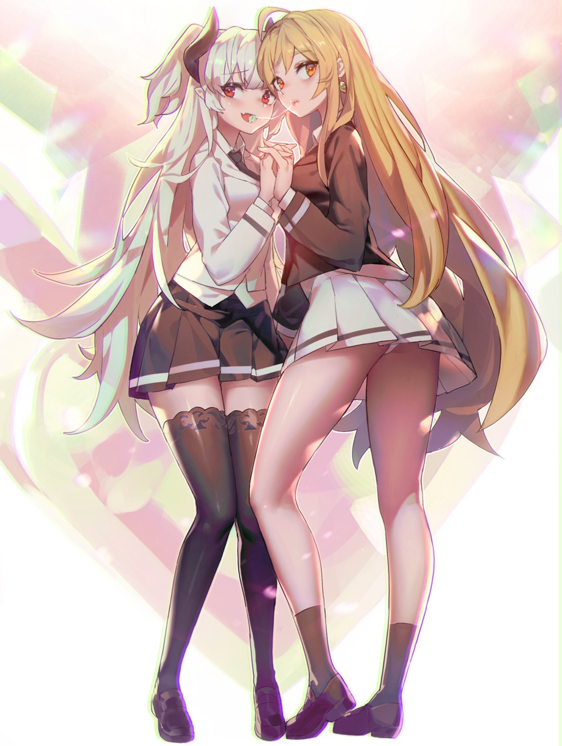 heels horns ludaf pantsu pointy_ears seifuku thighhighs yuri