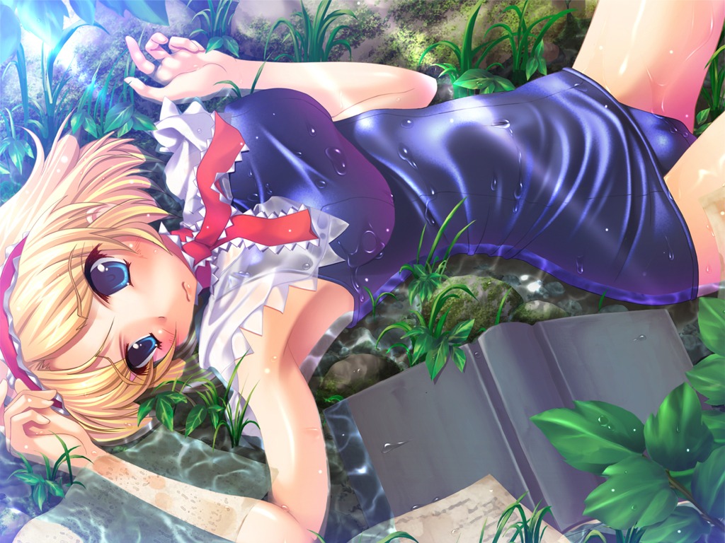 alice_margatroid cameltoe ichio see_through swimsuits touhou wallpaper wet wet_clothes