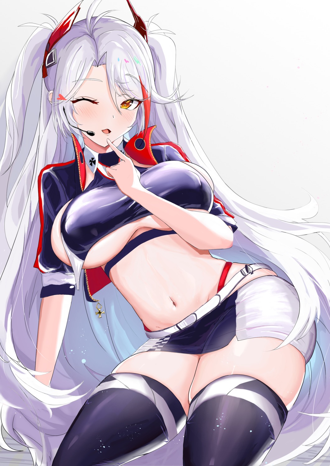 azur_lane departure18 no_bra prinz_eugen_(azur_lane) thighhighs uniform