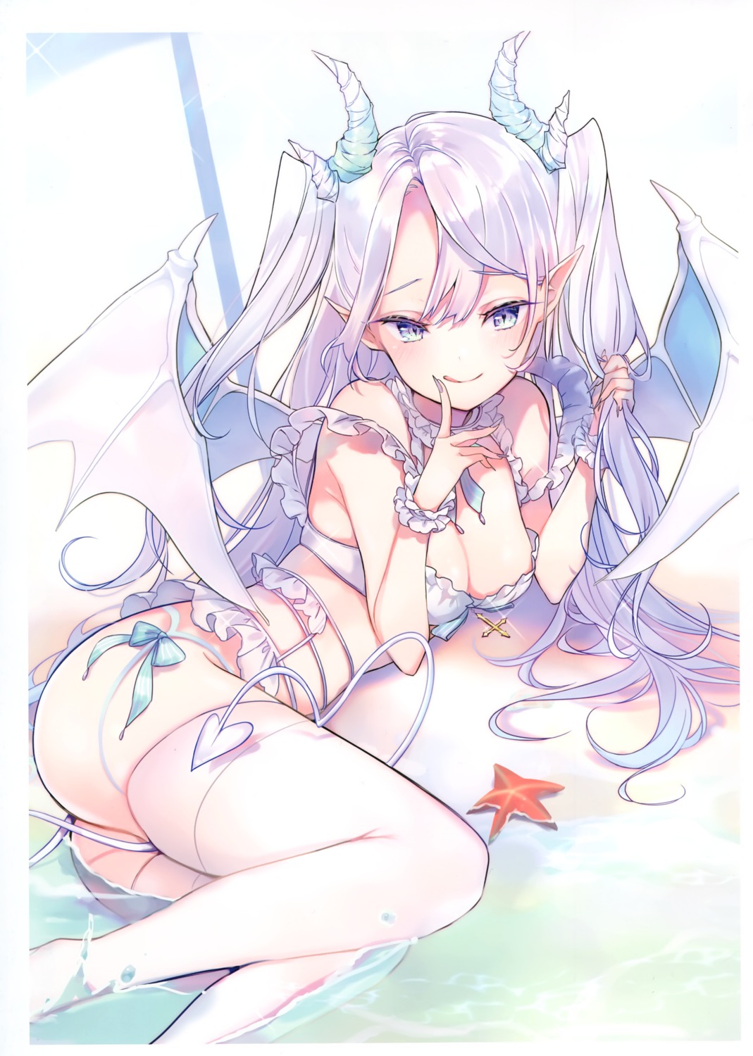 ass bra devil horns lingerie pantsu pointy_ears stockings tail thighhighs wet wings yuge_(mkmk)