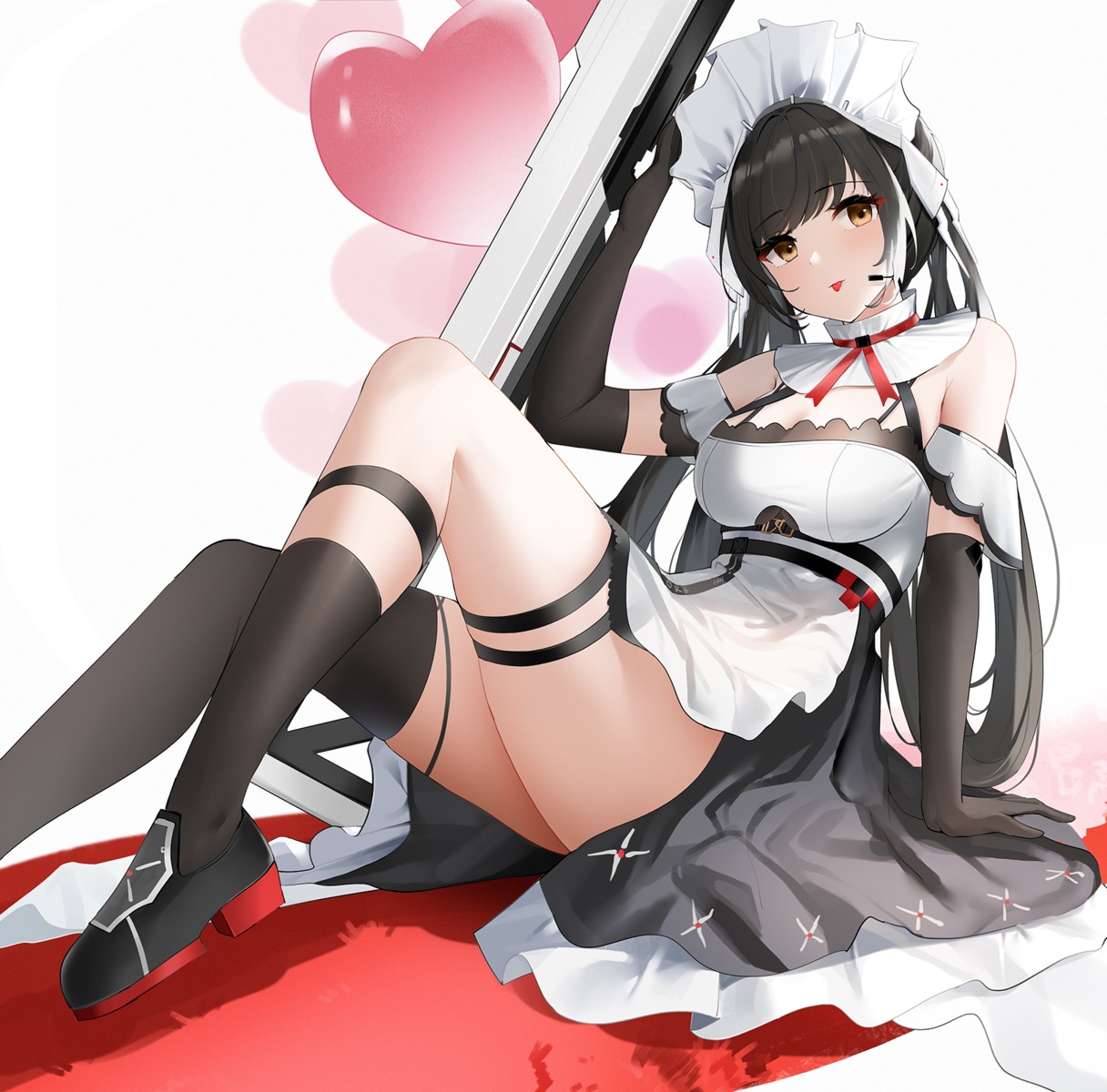 annabella_(tower_of_fantasy) garter headphones maid qing_wu thighhighs tower_of_fantasy weapon