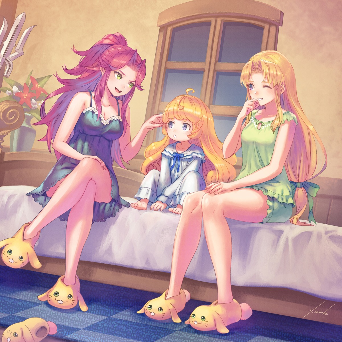 anbe_yoshirou cleavage pajama pointy_ears seiken_densetsu skirt_lift