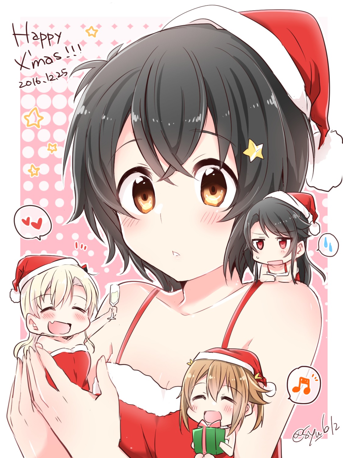 chibi christmas high_school_fleet irako_mikan misaki_akeno munetani_mashiro wilhelmina_braunschweig_ingenohl_friedeburg yasaka_shuu