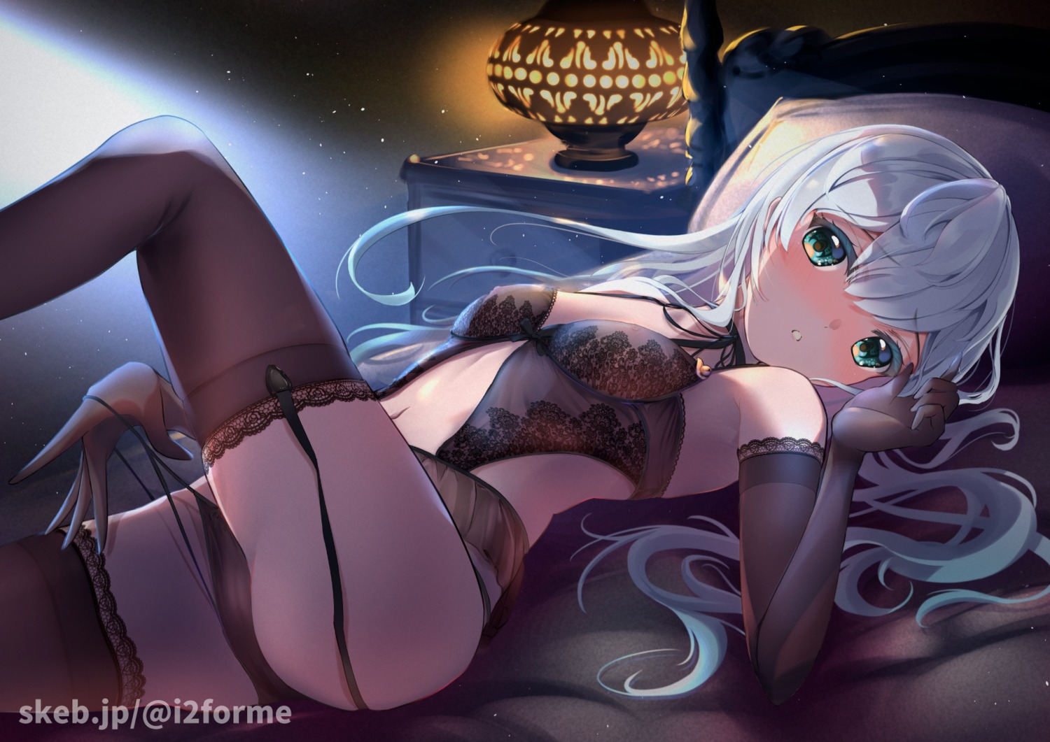 fujinomiya_reicho lingerie pantsu panty_pull see_through stockings thighhighs undressing