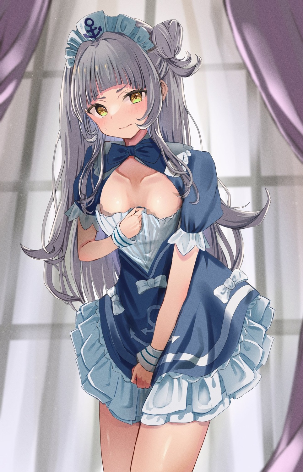breast_hold cosplay hololive maid minato_aqua murasaki_shion no_bra pookke33 wardrobe_malfunction