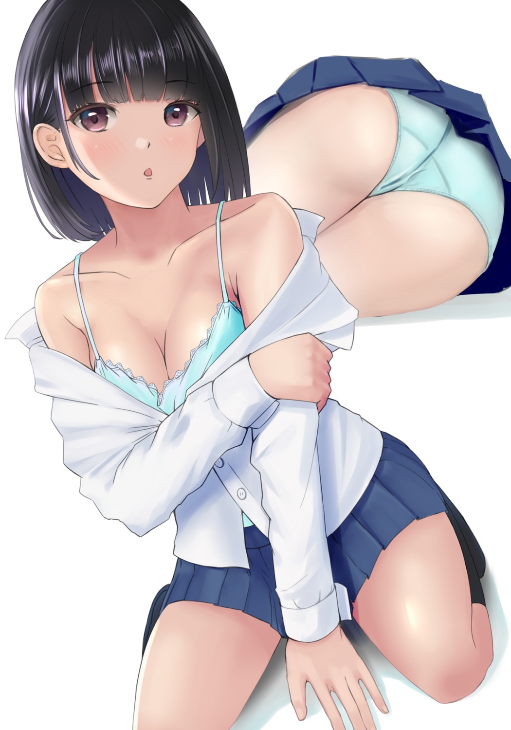 ass bra breast_hold cameltoe open_shirt pantsu seifuku skirt_lift tagme