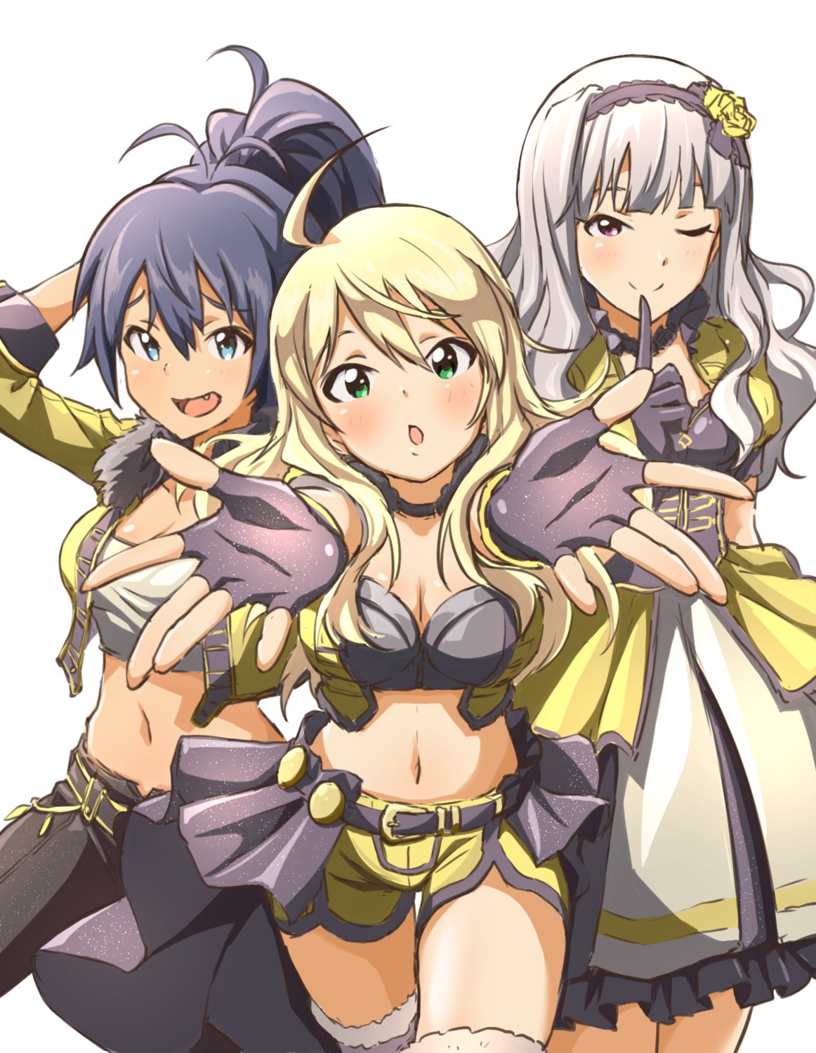 armor asanaya cleavage ganaha_hibiki hoshii_miki shijou_takane the_idolm@ster thighhighs