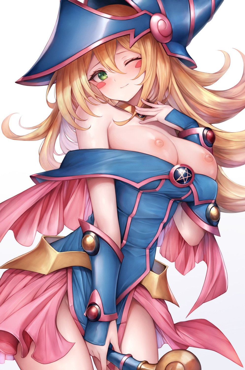 breasts dark_magician_girl nipples snm_(sunimi) weapon witch yugioh