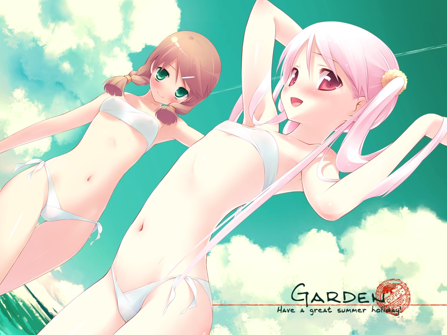 bikini cuffs erect_nipples garden gayarou himemiya_ruri hoshino_erika swimsuits wallpaper