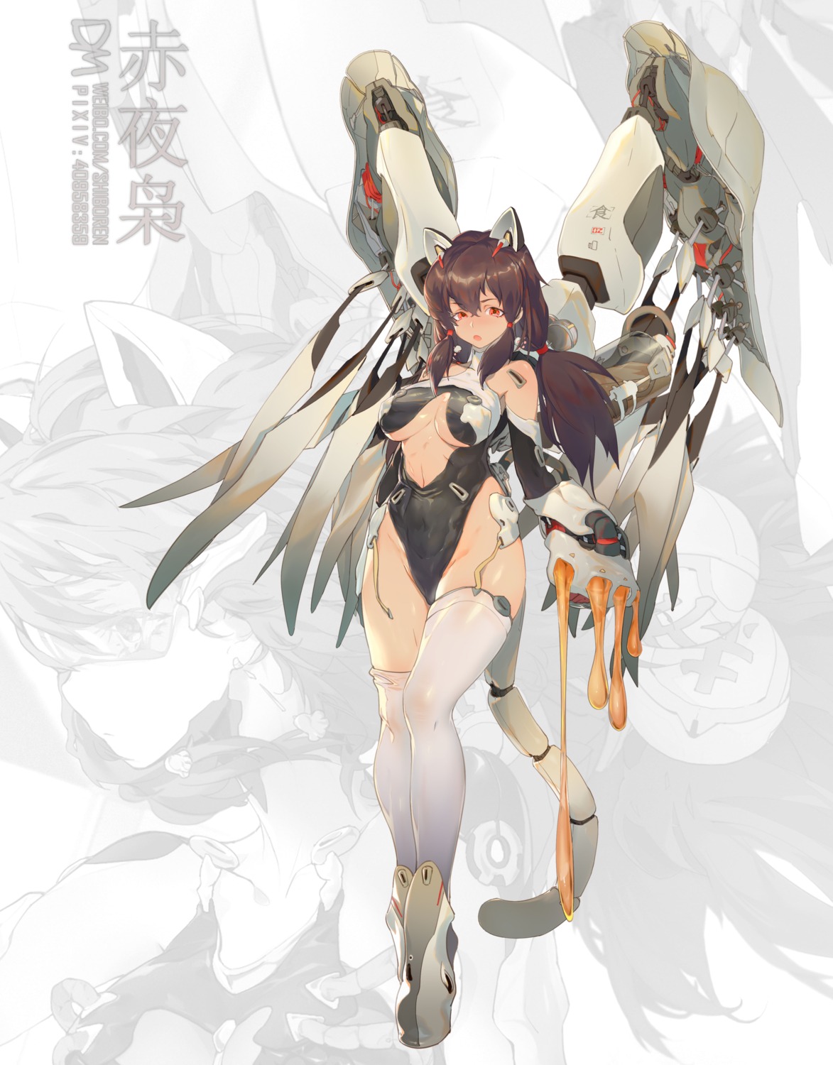 animal_ears dm_(dai_miao) leotard mecha_musume no_bra stockings tail thighhighs underboob wings