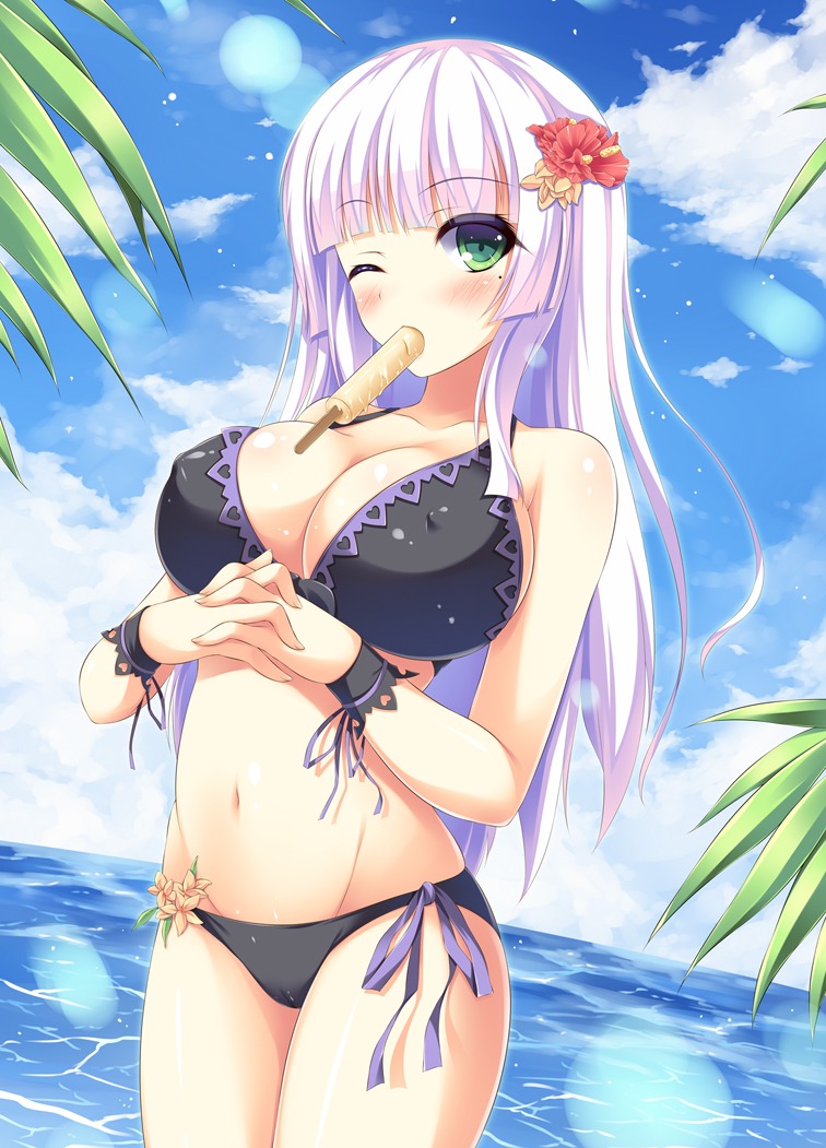 bikini cleavage erect_nipples iroha_(unyun) swimsuits