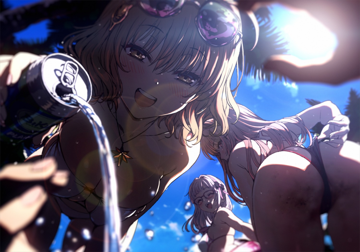 anis ass bikini bikini_top goddess_of_victory:_nikke intensify_0 megane neon_(nikke) rapi_(nikke) swimsuits thong