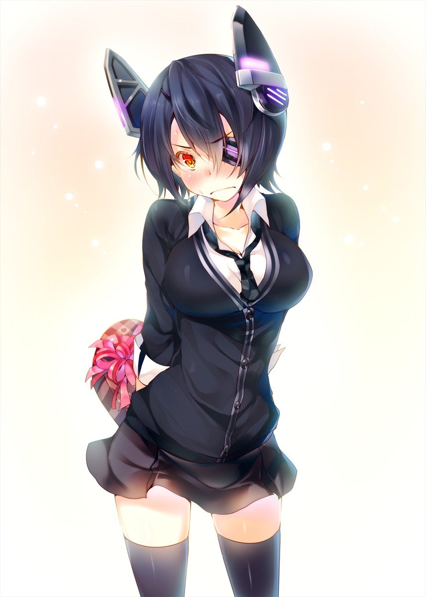 eyepatch kantai_collection miwabe_sakura seifuku tenryuu_(kancolle) thighhighs valentine