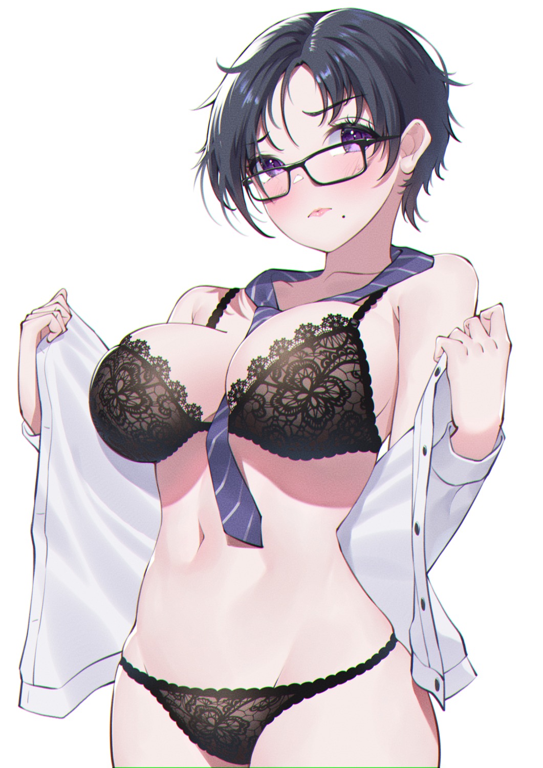 bra dress_shirt himeliofon megane open_shirt pantsu undressing