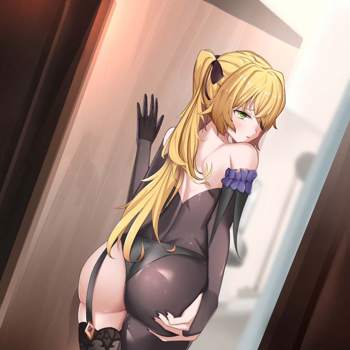 ass_grab eyepatch fischl genshin_impact no_bra pantsu stockings tagme thighhighs thong yoon_seokjun