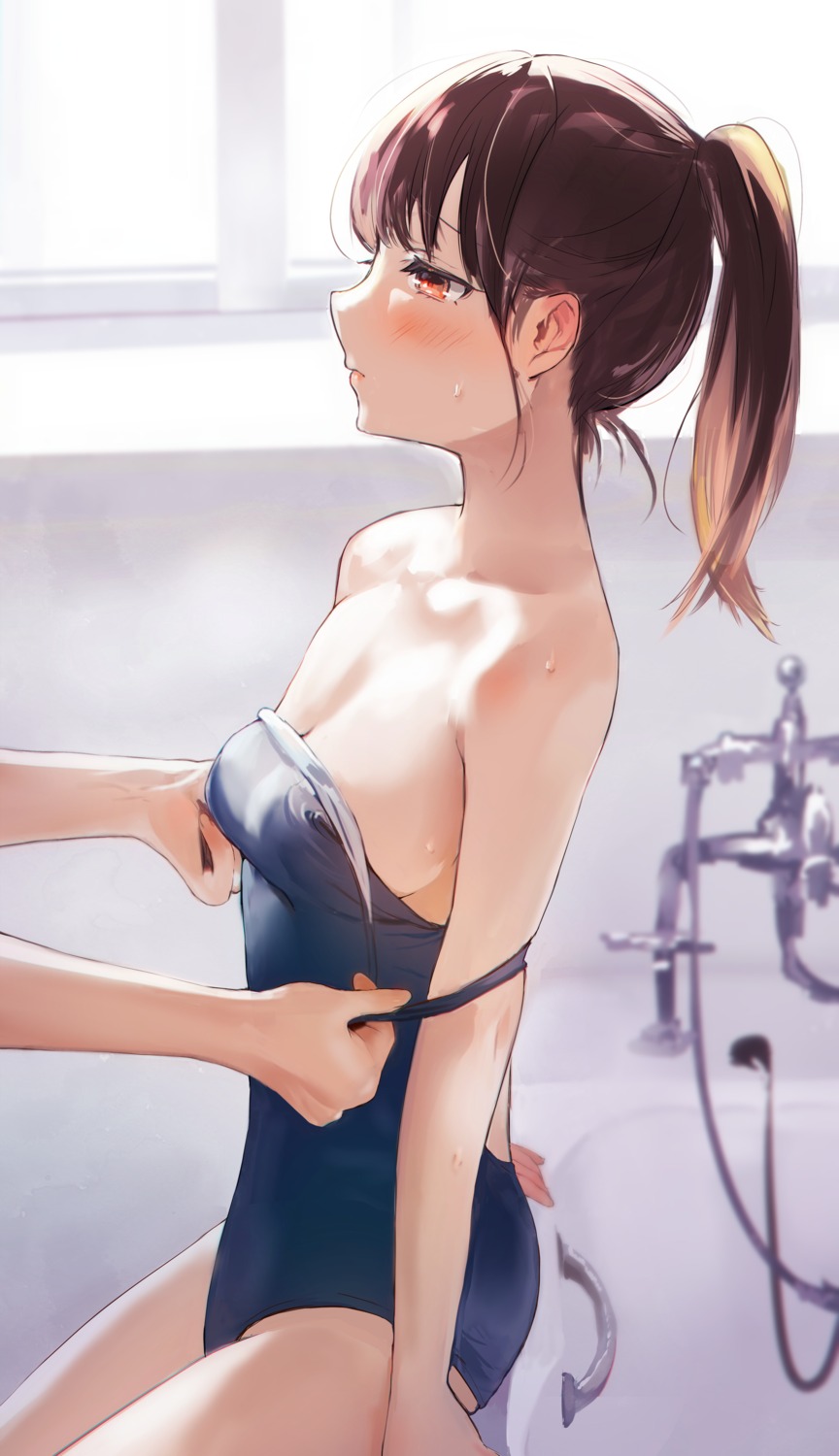 artist_revision cleavage school_swimsuit swimsuits tomozero undressing