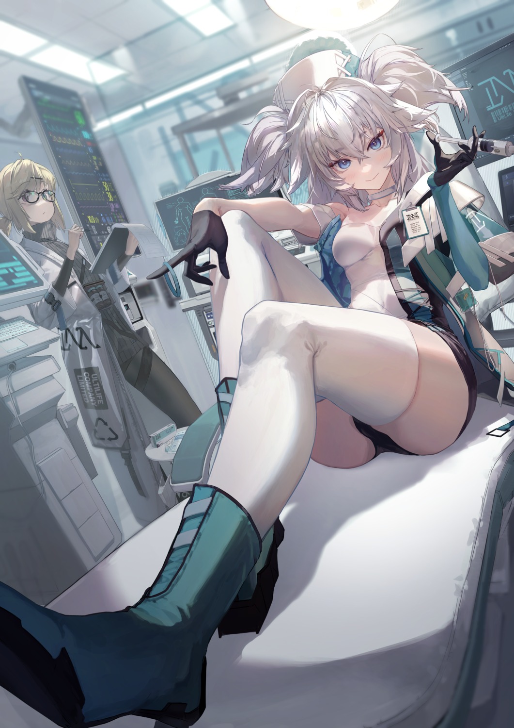 ggoc_ill girls_frontline girls_frontline_neural_cloud megane nurse pa-15_(girls_frontline) thighhighs