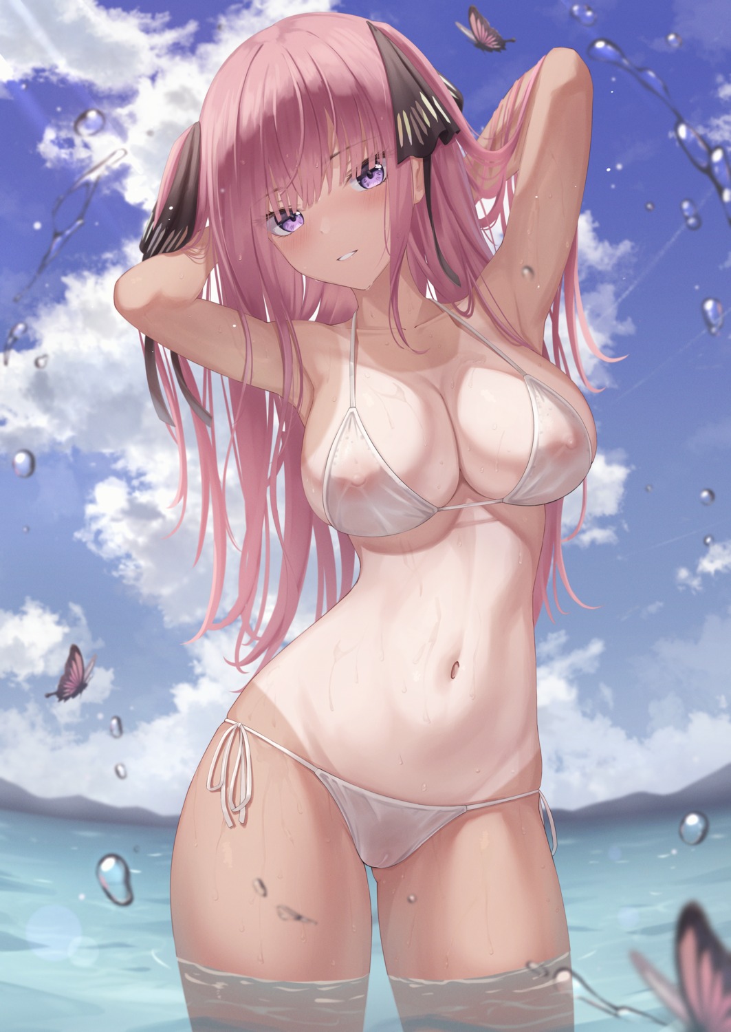 5-toubun_no_hanayome bikini marinesnow nakano_nino nipples see_through swimsuits tan_lines wet wet_clothes
