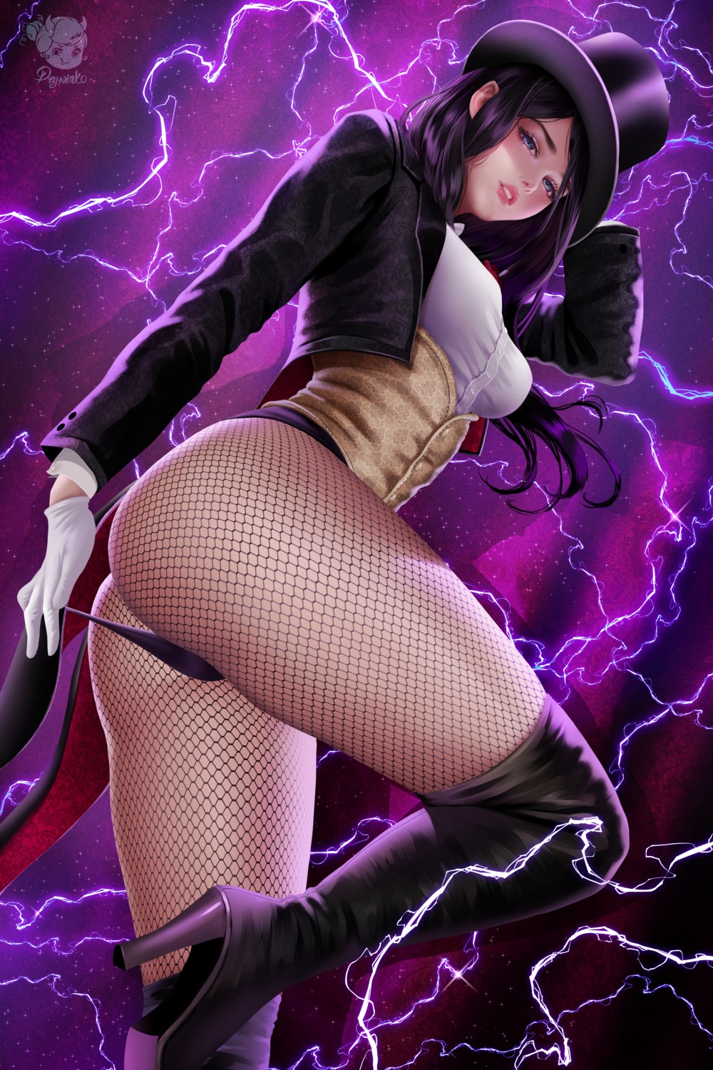 ass dc_comics fishnets heels pantsu panty_pull pantyhose prywinko thighhighs zatanna_zatara