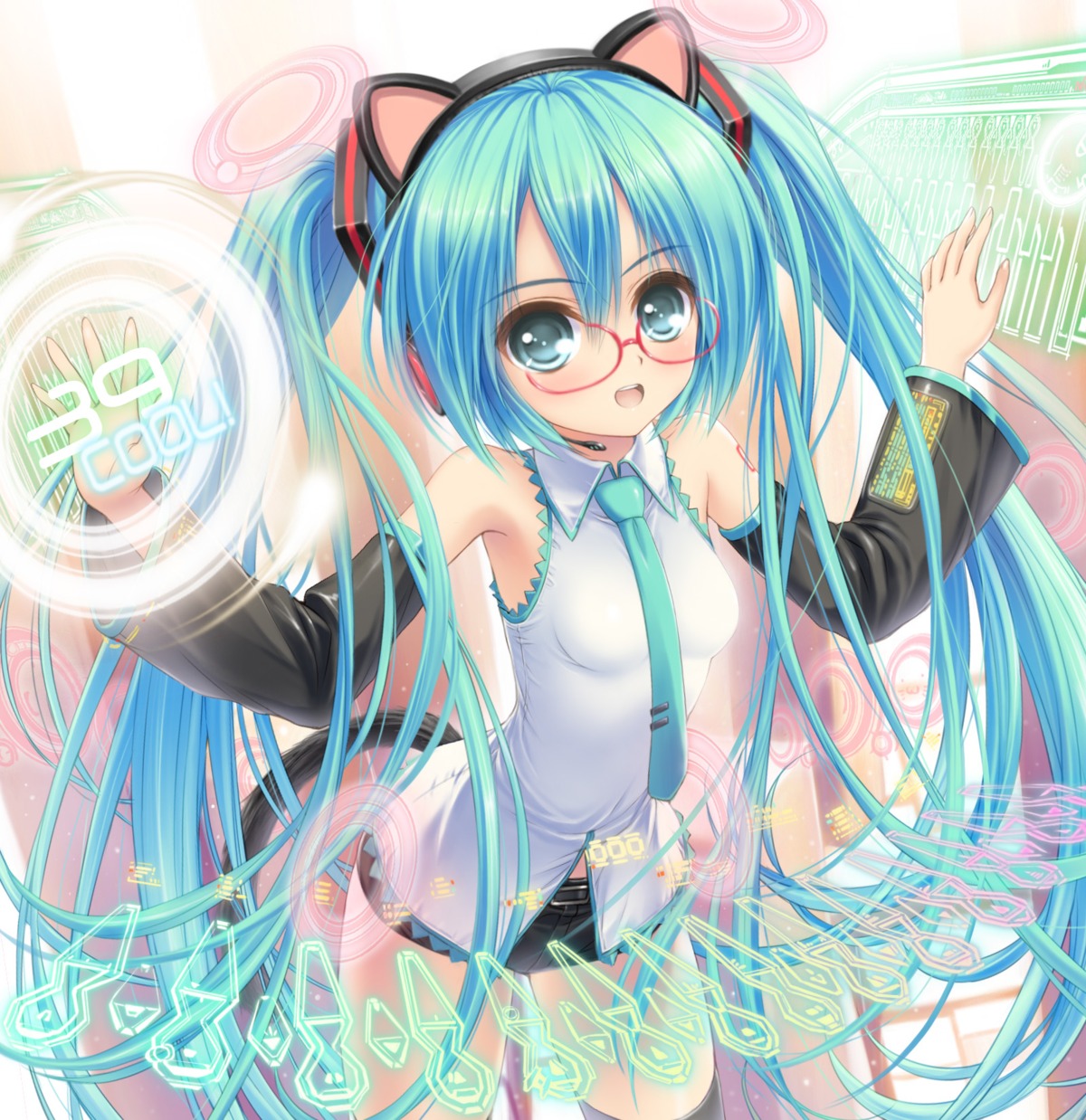 animal_ears hatsune_miku headphones kurononon megane nekomimi thighhighs vocaloid